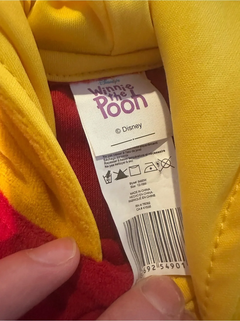 Disney Winnie The Pooh Baby One Piece Outfit With Hood Size 12-18 Months